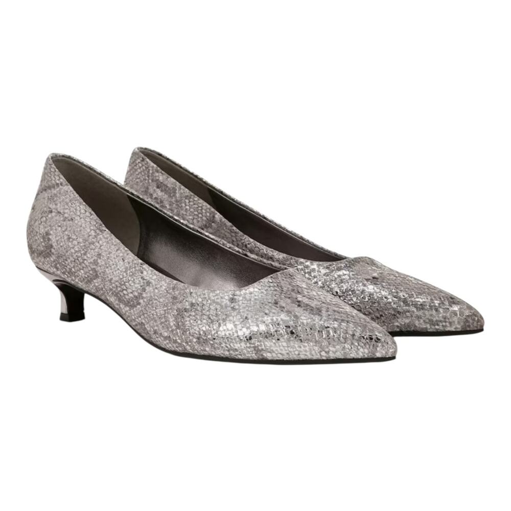 Naturalizer Women's Natalia Leather Pointed Toe Pumps Silver Snake Size 6 1/2
